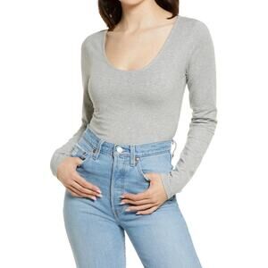 NWT BP Heathered Gray Long Sleeve Scoop Neck Crop T-Shirt Women's Size XL